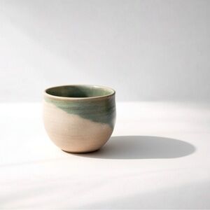 Vintage Two-Tone Cream and Green Ceramic Cup